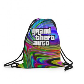 Рюкзак-мешок 3D с принтом Grand Theft Auto в Курске, 100% полиэстер | плотность ткани — 200 г/м2, размер — 35 х 45 см; лямки — толстые шнурки, застежка на шнуровке, без карманов и подкладки | color | game | gta | абстракция | игра | игрок | линии | узор | цвет