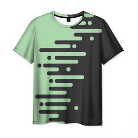 Мужская футболка 3D с принтом Геометрический Инь Янь в Курске, 100% полиэфир | прямой крой, круглый вырез горловины, длина до линии бедер | геометрия | зеленый | линии | полосы | фисташковый | черный