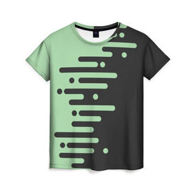 Женская футболка 3D с принтом Геометрический Инь Янь в Курске, 100% полиэфир ( синтетическое хлопкоподобное полотно) | прямой крой, круглый вырез горловины, длина до линии бедер | геометрия | зеленый | линии | полосы | фисташковый | черный