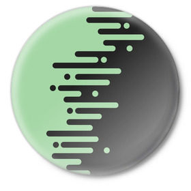 Значок с принтом Геометрический Инь Янь в Курске,  металл | круглая форма, металлическая застежка в виде булавки | геометрия | зеленый | линии | полосы | фисташковый | черный