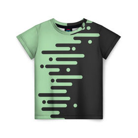 Детская футболка 3D с принтом Геометрический Инь Янь в Курске, 100% гипоаллергенный полиэфир | прямой крой, круглый вырез горловины, длина до линии бедер, чуть спущенное плечо, ткань немного тянется | Тематика изображения на принте: геометрия | зеленый | линии | полосы | фисташковый | черный