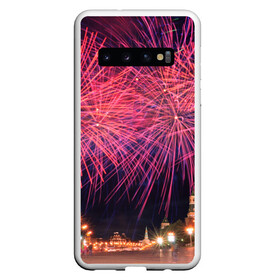 Чехол для Samsung Galaxy S10 с принтом День города Москва в Курске, Силикон | Область печати: задняя сторона чехла, без боковых панелей | 870 лет | moscow | red square | день города | красная площадь | кремль | москва | праздник | салют | фейерверк | храм василия блаженного