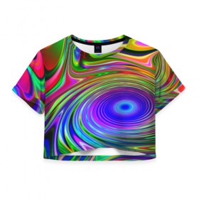 Женская футболка 3D укороченная с принтом Галлюцинации в Курске, 100% полиэстер | круглая горловина, длина футболки до линии талии, рукава с отворотами | abstract | colorful | colors | rainbow | tie dye | абстракция | брызги | геометрия | краска | краски | разводы
