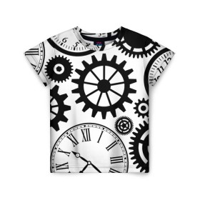 Детская футболка 3D с принтом Часы и шестеренки в Курске, 100% гипоаллергенный полиэфир | прямой крой, круглый вырез горловины, длина до линии бедер, чуть спущенное плечо, ткань немного тянется | pattern | узор | часы