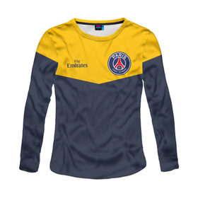 Женский лонгслив 3D с принтом Paris Saint-Germain - Navy Yellow (Collections 2018) в Курске, 100% полиэстер | длинные рукава, круглый вырез горловины, полуприлегающий силуэт | paris saint germain | psg | псж