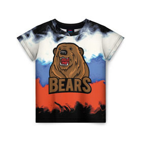 Детская футболка 3D с принтом Russian bears в Курске, 100% гипоаллергенный полиэфир | прямой крой, круглый вырез горловины, длина до линии бедер, чуть спущенное плечо, ткань немного тянется | abstraction | bear | grunge | абстракция | краска | медведь | русский | триколор | я русский