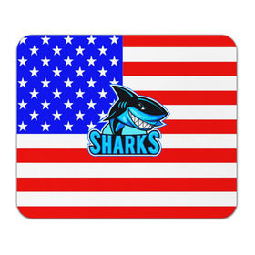 Коврик прямоугольный с принтом Sharks USA в Курске, натуральный каучук | размер 230 х 185 мм; запечатка лицевой стороны | sharks | usa | акула | америка | американец | символика америки | сша