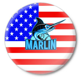 Значок с принтом Marlin USA в Курске,  металл | круглая форма, металлическая застежка в виде булавки | 