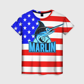 Женская футболка 3D с принтом Marlin USA в Курске, 100% полиэфир ( синтетическое хлопкоподобное полотно) | прямой крой, круглый вырез горловины, длина до линии бедер | 
