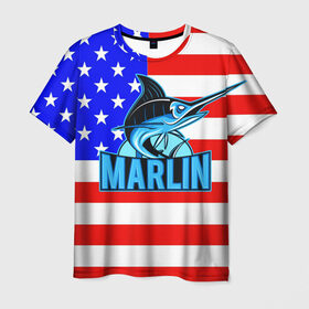 Мужская футболка 3D с принтом Marlin USA в Курске, 100% полиэфир | прямой крой, круглый вырез горловины, длина до линии бедер | 