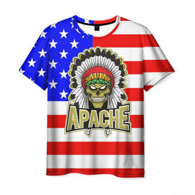 Мужская футболка 3D с принтом Индейцы Apache в Курске, 100% полиэфир | прямой крой, круглый вырез горловины, длина до линии бедер | apache | usa | америка | американец | индейцы | символика америки | сша