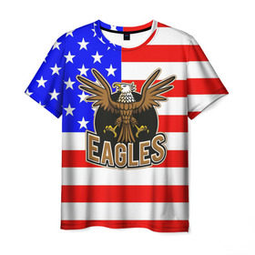 Мужская футболка 3D с принтом Американский орёл в Курске, 100% полиэфир | прямой крой, круглый вырез горловины, длина до линии бедер | usa | америка | американец | орел | символика америки | сша