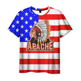 Мужская футболка 3D с принтом Apache в Курске, 100% полиэфир | прямой крой, круглый вырез горловины, длина до линии бедер | apache | usa | америка | американец | индейцы | символика америки | сша