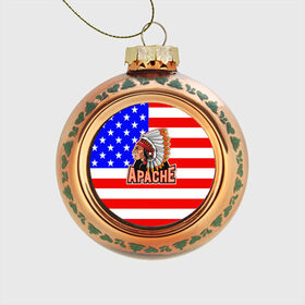 Стеклянный ёлочный шар с принтом Apache в Курске, Стекло | Диаметр: 80 мм | apache | usa | америка | американец | индейцы | символика америки | сша