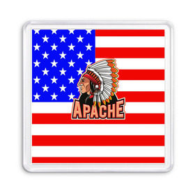 Магнит 55*55 с принтом Apache в Курске, Пластик | Размер: 65*65 мм; Размер печати: 55*55 мм | apache | usa | америка | американец | индейцы | символика америки | сша