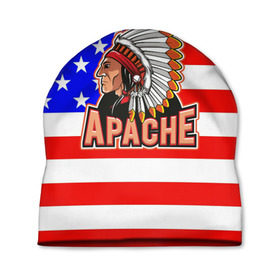 Шапка 3D с принтом Apache в Курске, 100% полиэстер | универсальный размер, печать по всей поверхности изделия | apache | usa | америка | американец | индейцы | символика америки | сша