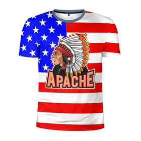 Мужская футболка 3D спортивная с принтом Apache в Курске, 100% полиэстер с улучшенными характеристиками | приталенный силуэт, круглая горловина, широкие плечи, сужается к линии бедра | Тематика изображения на принте: apache | usa | америка | американец | индейцы | символика америки | сша