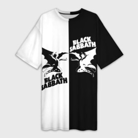 Платье-футболка 3D с принтом Black Sabbath в Курске,  |  | Тематика изображения на принте: black sabbath | ангел | белое | билл уорд | гизер батлер | группа | демон | инь и янь | крылья | метал | музыка | надпись | оззи | осборн | песни | рок | тони айомми | хард рок | хеви метал | черное