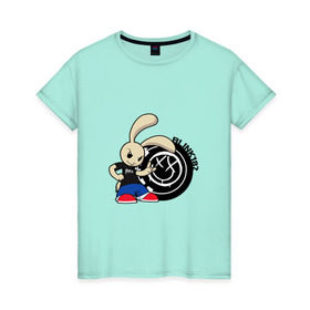 Женская футболка хлопок с принтом Заяц Blink-182 в Курске, 100% хлопок | прямой крой, круглый вырез горловины, длина до линии бедер, слегка спущенное плечо | альтернативный | блинк | панк рок | поп панк | скейт панк