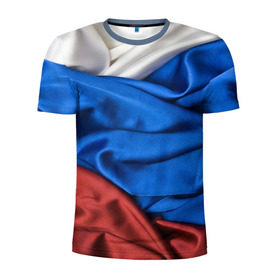 Мужская футболка 3D спортивная с принтом Российский Триколор в Курске, 100% полиэстер с улучшенными характеристиками | приталенный силуэт, круглая горловина, широкие плечи, сужается к линии бедра | текстура | ткань