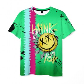 Мужская футболка 3D с принтом Blink 182 в Курске, 100% полиэфир | прямой крой, круглый вырез горловины, длина до линии бедер | blink | альтернативный рок | блинк | зеленый | линии | марк хоппус | музыка | мэтт скиба | панк | панк рок | песни | полосы | поп панк | рок | скейт панк | смайл | трэвис баркер