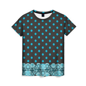 Женская футболка 3D с принтом Имитация кружева в Курске, 100% полиэфир ( синтетическое хлопкоподобное полотно) | прямой крой, круглый вырез горловины, длина до линии бедер | бирюзовый | горошек | круги