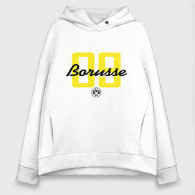 Женское худи Oversize хлопок с принтом Borussia Dortmund - Borusse 09 (New 2018 Design) в Курске, френч-терри — 70% хлопок, 30% полиэстер. Мягкий теплый начес внутри —100% хлопок | боковые карманы, эластичные манжеты и нижняя кромка, капюшон на магнитной кнопке | боруссия дортмунд