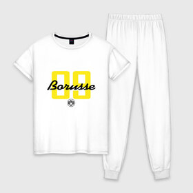 Женская пижама хлопок с принтом Borussia Dortmund - Borusse 09 (New 2018 Design) в Курске, 100% хлопок | брюки и футболка прямого кроя, без карманов, на брюках мягкая резинка на поясе и по низу штанин | боруссия дортмунд