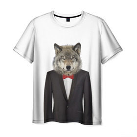 Мужская футболка 3D с принтом Волк в Курске, 100% полиэфир | прямой крой, круглый вырез горловины, длина до линии бедер | Тематика изображения на принте: бабочка | волк | животные | костюм | природа | смокинг | собака