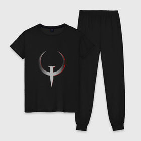 Женская пижама хлопок с принтом Quake Champions - Logo в Курске, 100% хлопок | брюки и футболка прямого кроя, без карманов, на брюках мягкая резинка на поясе и по низу штанин | cq | q1 | q2 | q3 | quake champions | quake live