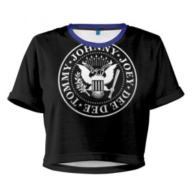 Женская футболка 3D укороченная с принтом The Ramones в Курске, 100% полиэстер | круглая горловина, длина футболки до линии талии, рукава с отворотами | punk | ramones | rock | панк | рамонс | рок