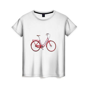 Женская футболка 3D с принтом Велосипед в Курске, 100% полиэфир ( синтетическое хлопкоподобное полотно) | прямой крой, круглый вырез горловины, длина до линии бедер | bicycle | байсикл | велик | красный | москва | педали
