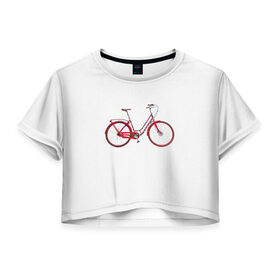 Женская футболка 3D укороченная с принтом Велосипед в Курске, 100% полиэстер | круглая горловина, длина футболки до линии талии, рукава с отворотами | bicycle | байсикл | велик | красный | москва | педали