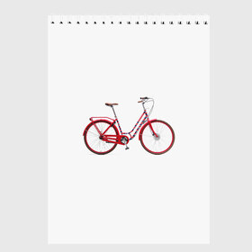 Скетчбук с принтом Велосипед в Курске, 100% бумага
 | 48 листов, плотность листов — 100 г/м2, плотность картонной обложки — 250 г/м2. Листы скреплены сверху удобной пружинной спиралью | bicycle | байсикл | велик | красный | москва | педали