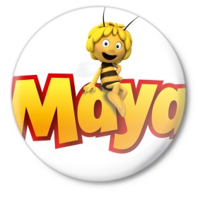 Значок с принтом пчелка Майя в Курске,  металл | круглая форма, металлическая застежка в виде булавки | Тематика изображения на принте: вилли | майя | мая | пчелка | пчёлка майя | флип