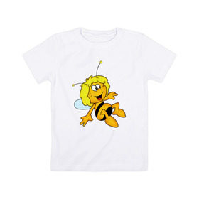 Детская футболка хлопок с принтом пчелка Майя в Курске, 100% хлопок | круглый вырез горловины, полуприлегающий силуэт, длина до линии бедер | вилли | майя | мая | пчелка | пчёлка майя | флип