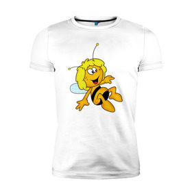Мужская футболка премиум с принтом пчелка Майя в Курске, 92% хлопок, 8% лайкра | приталенный силуэт, круглый вырез ворота, длина до линии бедра, короткий рукав | Тематика изображения на принте: вилли | майя | мая | пчелка | пчёлка майя | флип