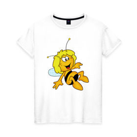 Женская футболка хлопок с принтом пчелка Майя в Курске, 100% хлопок | прямой крой, круглый вырез горловины, длина до линии бедер, слегка спущенное плечо | Тематика изображения на принте: вилли | майя | мая | пчелка | пчёлка майя | флип