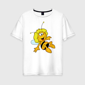 Женская футболка хлопок Oversize с принтом пчелка Майя в Курске, 100% хлопок | свободный крой, круглый ворот, спущенный рукав, длина до линии бедер
 | вилли | майя | мая | пчелка | пчёлка майя | флип