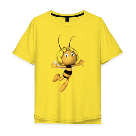 Мужская футболка хлопок Oversize с принтом пчелка Майя в Курске, 100% хлопок | свободный крой, круглый ворот, “спинка” длиннее передней части | вилли | майя | мая | пчелка | пчёлка майя | флип