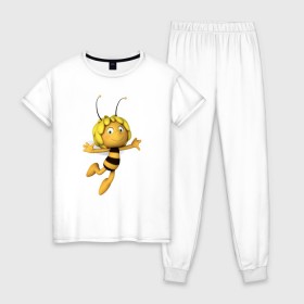 Женская пижама хлопок с принтом пчелка Майя в Курске, 100% хлопок | брюки и футболка прямого кроя, без карманов, на брюках мягкая резинка на поясе и по низу штанин | вилли | майя | мая | пчелка | пчёлка майя | флип