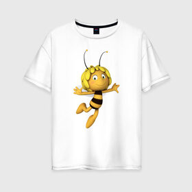 Женская футболка хлопок Oversize с принтом пчелка Майя в Курске, 100% хлопок | свободный крой, круглый ворот, спущенный рукав, длина до линии бедер
 | вилли | майя | мая | пчелка | пчёлка майя | флип