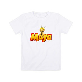 Детская футболка хлопок с принтом пчелка Майя в Курске, 100% хлопок | круглый вырез горловины, полуприлегающий силуэт, длина до линии бедер | Тематика изображения на принте: 