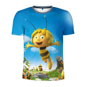 Мужская футболка 3D спортивная с принтом Пчелка Майя в Курске, 100% полиэстер с улучшенными характеристиками | приталенный силуэт, круглая горловина, широкие плечи, сужается к линии бедра | вилли | майя | мая | пчелка | пчёлка майя | флип