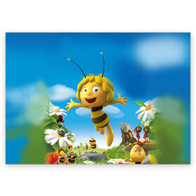 Поздравительная открытка с принтом Пчелка Майя в Курске, 100% бумага | плотность бумаги 280 г/м2, матовая, на обратной стороне линовка и место для марки
 | Тематика изображения на принте: вилли | майя | мая | пчелка | пчёлка майя | флип