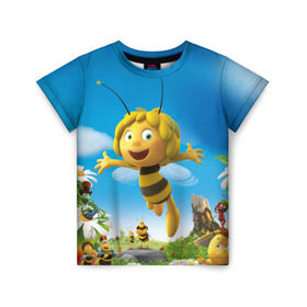 Детская футболка 3D с принтом Пчелка Майя в Курске, 100% гипоаллергенный полиэфир | прямой крой, круглый вырез горловины, длина до линии бедер, чуть спущенное плечо, ткань немного тянется | вилли | майя | мая | пчелка | пчёлка майя | флип