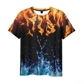Мужская футболка 3D с принтом Две стихии в Курске, 100% полиэфир | прямой крой, круглый вырез горловины, длина до линии бедер | cold | fire | ice | вода water | лёд | огонь | пламя | стихиz | холод