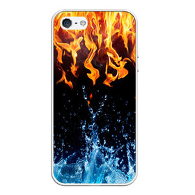 Чехол для iPhone 5/5S матовый с принтом Две стихии в Курске, Силикон | Область печати: задняя сторона чехла, без боковых панелей | cold | fire | ice | вода water | лёд | огонь | пламя | стихиz | холод