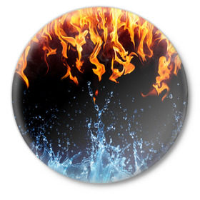 Значок с принтом Две стихии в Курске,  металл | круглая форма, металлическая застежка в виде булавки | Тематика изображения на принте: cold | fire | ice | вода water | лёд | огонь | пламя | стихиz | холод