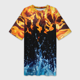 Платье-футболка 3D с принтом Две стихии в Курске,  |  | Тематика изображения на принте: cold | fire | ice | вода water | лёд | огонь | пламя | стихиz | холод